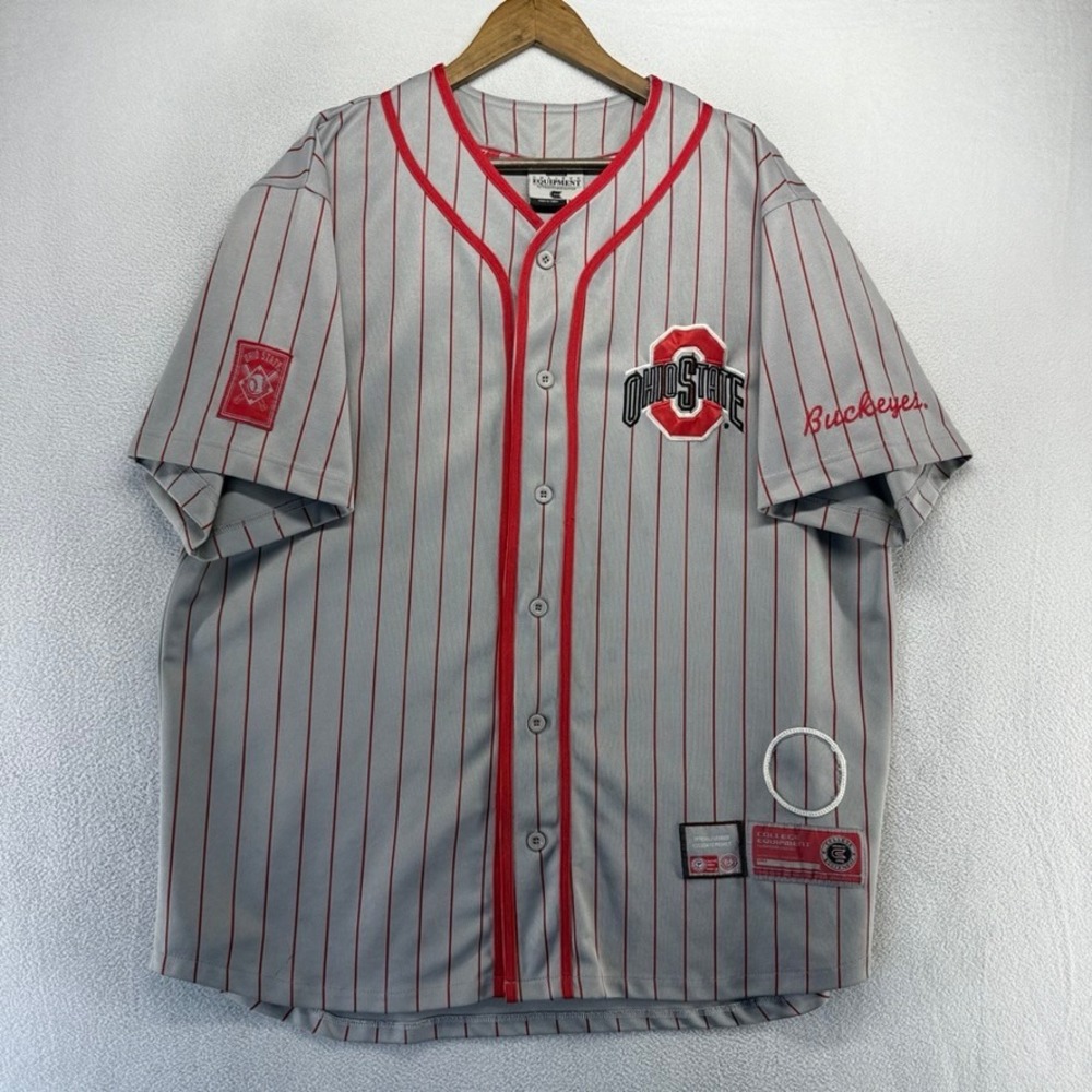 Vintage Ohio State Buckeyes Baseball Jersey Men's 2XL Gray Red Pinstriped y2k
